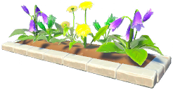 Datei:Beet mit lila-gelb-grünen Blumen.png