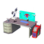 Schreibtisch des roboterhaften Forschers